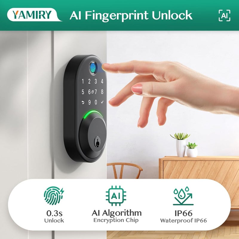 Yamiry Smart Deadbolt Door Lock with Keypad: Fingerprint Keyless Entry Deadbolt,Digital Smart Locks for Front Door,Electronic Code,Easy Installation - Image 3